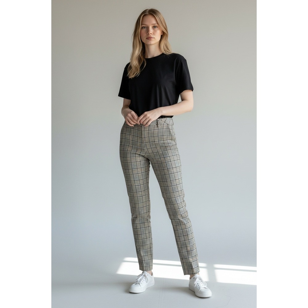 Counterparts Womens Glen Plaid Straight Leg Dress Pants Tan Black Size 8